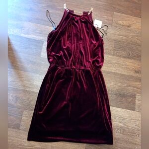 Laundry By Shelli  Segal Burgundy Velvet Dress with Chain Straps Size 14